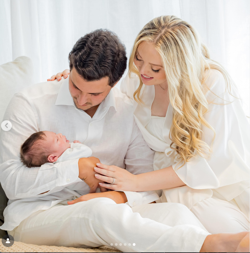 Tiffany Trump and her husband, Michael Boulos, shared a tender family moment with their newborn son, Alexander, in a bright, all-white portrait. | Source: Instagram/tiffanytrump