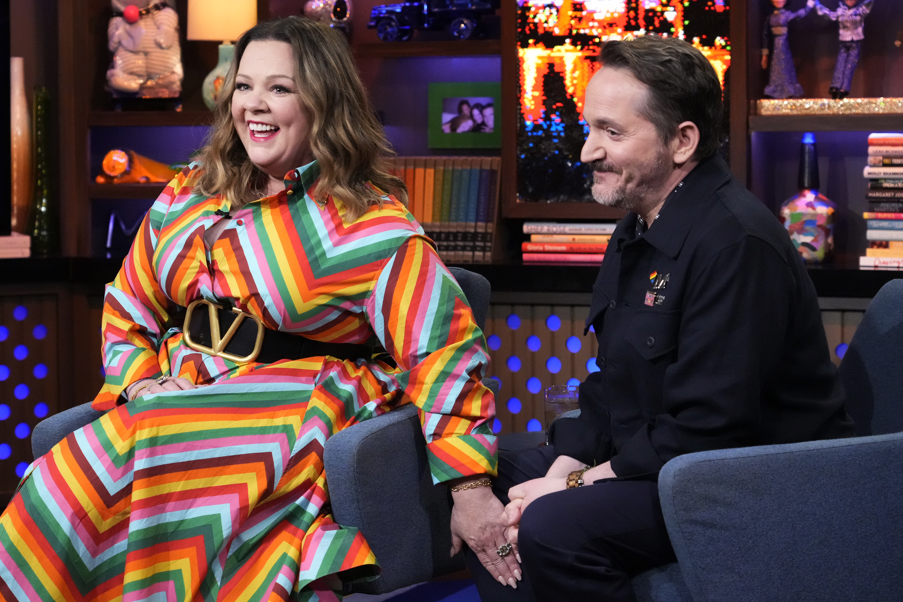 Melissa McCarthy and Ben Falcone appear on "Watch What Happens Live with Andy Cohen" on June 7, 2022