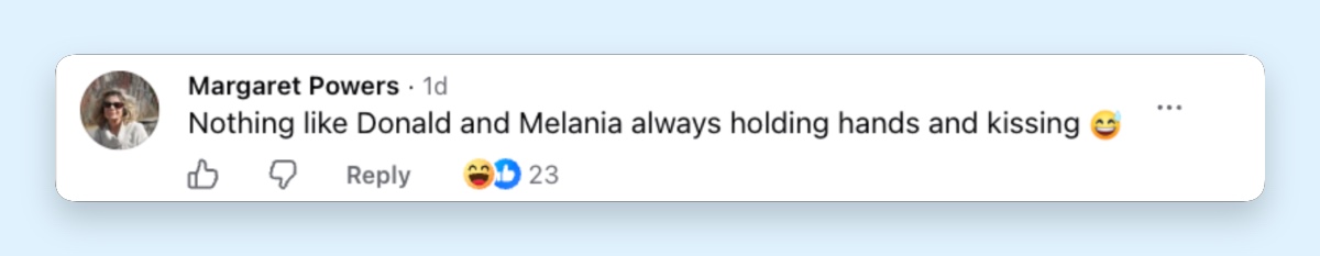 The commenter compared the Obamas’ public displays of affection with Donald and Melania Trump, suggesting that visible gestures like holding hands and kissing were part of how some readers judged whether a marriage looked close. | Source: Facebook