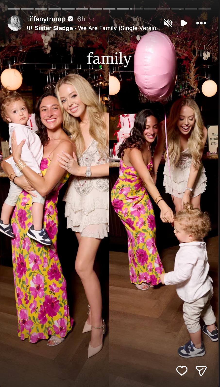 Tiffany shared sweet moments with her son, Alexander, and a family friend, posing for one photo before leaning down to interact with the toddler in another. | Source: Instagram/tiffanytrump
