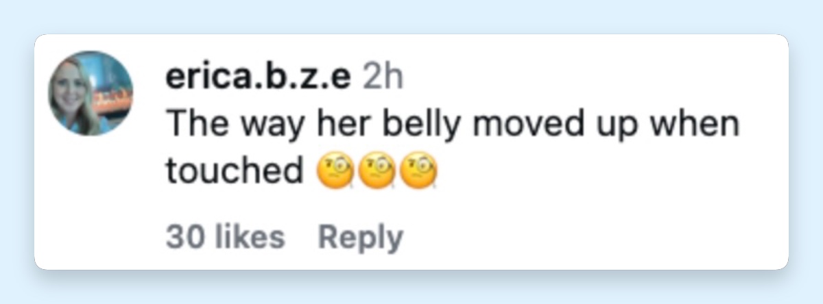 This comment captured the earlier skepticism, with viewers closely analyzing how Hathaway’s stomach appeared to move in short footage. | Source: Instagram