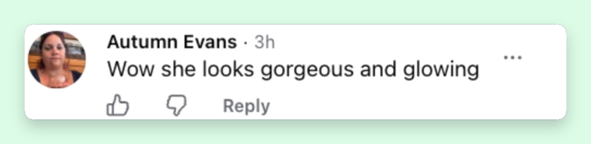 One commenter zeroed in on Hathaway’s radiant appearance, echoing the warmer tone that surrounded the newest photos. | Source: Facebook