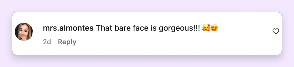 A fan reacts to McCarthy’s makeup-free appearance, praising her complexion and natural look. | Source: Instagram/melissamccarthy