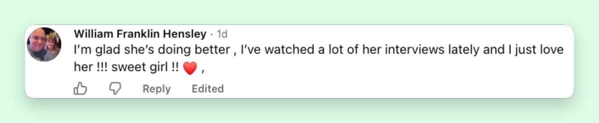 A viewer shared a heartfelt message of support after watching Kelly's recent interviews about her struggles and recovery. | Source: Facebook/ TMZ