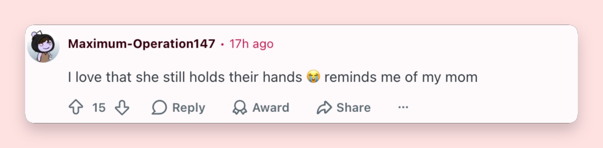 One of the sweetest reactions had nothing to do with clothes at all — a viewer noticed that Angelina still held Zahara’s hand and said it reminded them of their own mom. | Source: Reddit