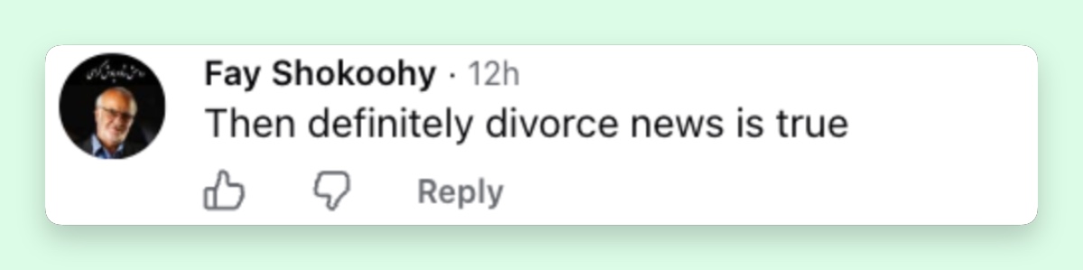The commenter took the renewed attention around the couple as another reason to believe the divorce speculation. | Source: Facebook