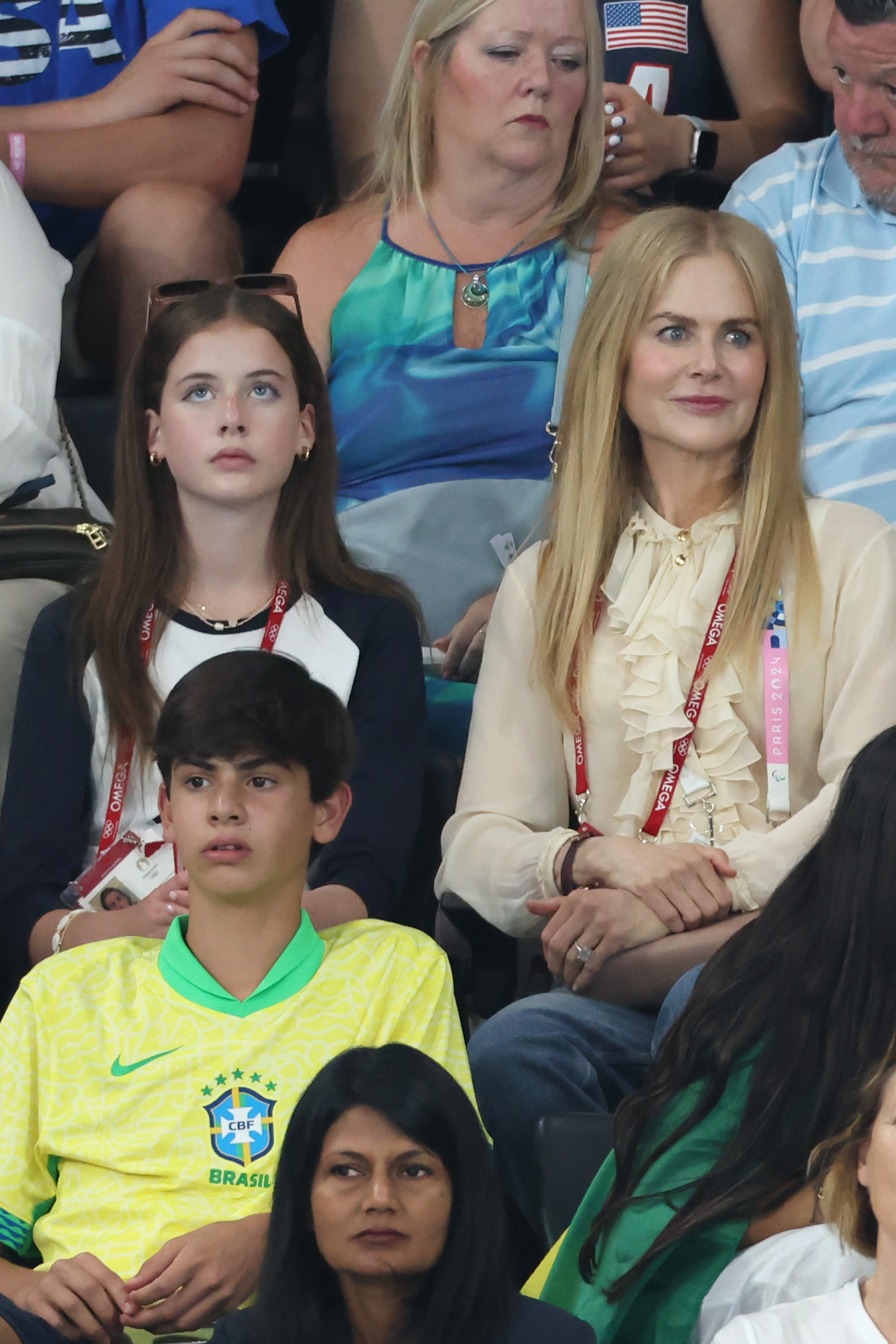 Nicole Kidman and her daughter Faith Margaret watch the women's artistic gymnastics team final at Bercy Arena during the Paris Olympics on July 30, 2024. | Source: Getty Images
