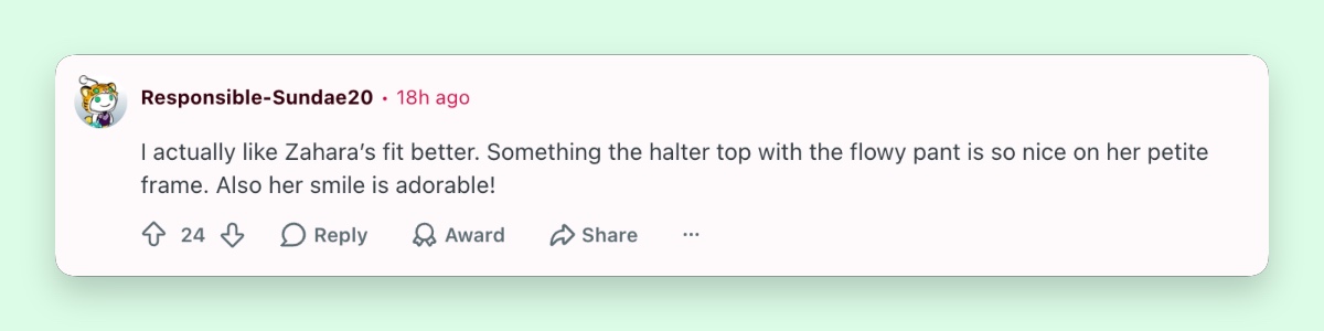 The fashion reactions were far warmer, with some viewers saying Zahara’s halter top and flowing pants suited her even better than Angelina’s look. | Source: Reddit
