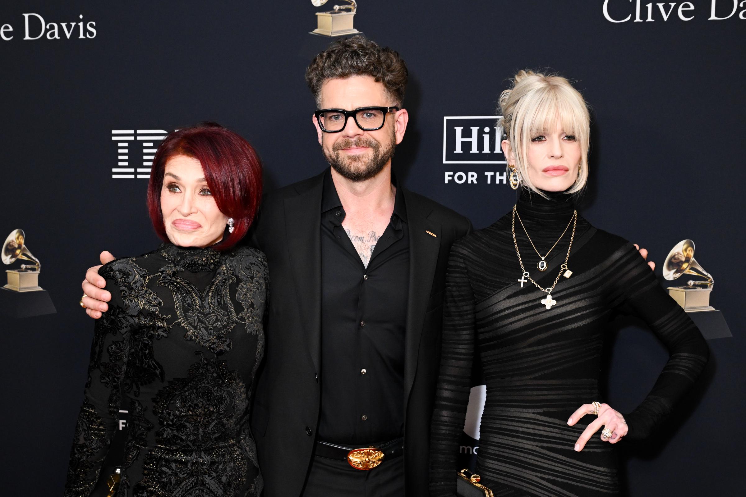 Sharon Osbourne posed with her children, Jack and Kelly, at Clive Davis's 2026 pre-Grammy gala in Beverly Hills. The family reunited for the event just over six months after Ozzy Osbourne's death. | Source: Getty Images.