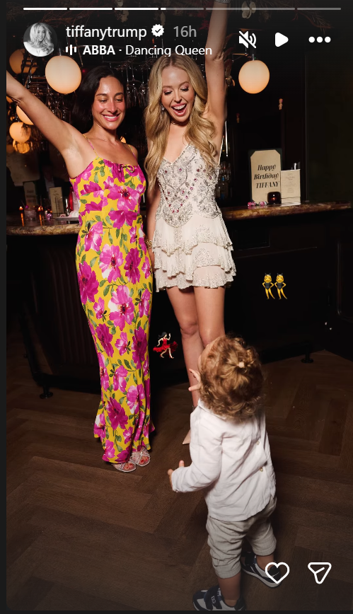 Tiffany Trump and the same family friend shared a playful moment with young Alexander at the birthday celebration, raising their arms as the toddler stood in front of them. | Source: Instagram/tiffanytrump
