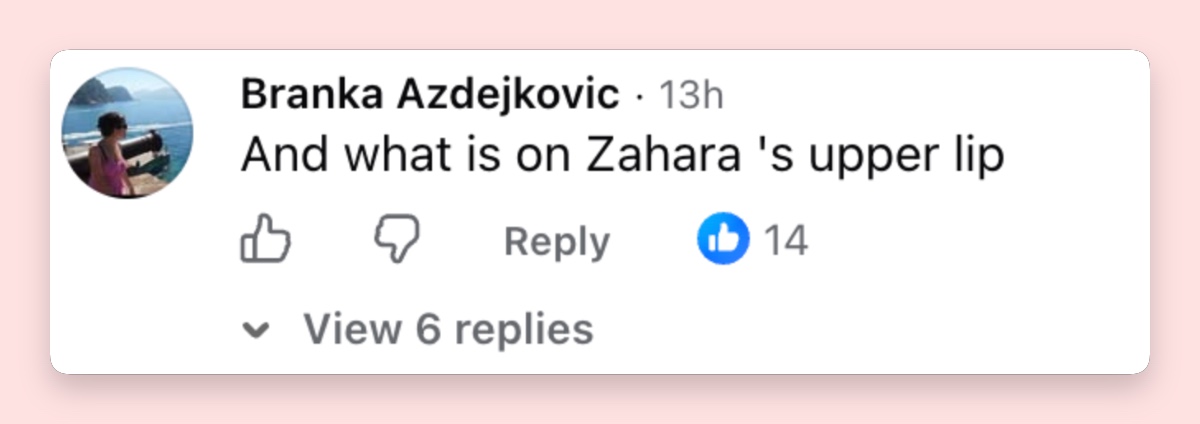 Another commenter zeroed in on Zahara’s upper lip, adding to the intense scrutiny surrounding her appearance. | Source: Instagram